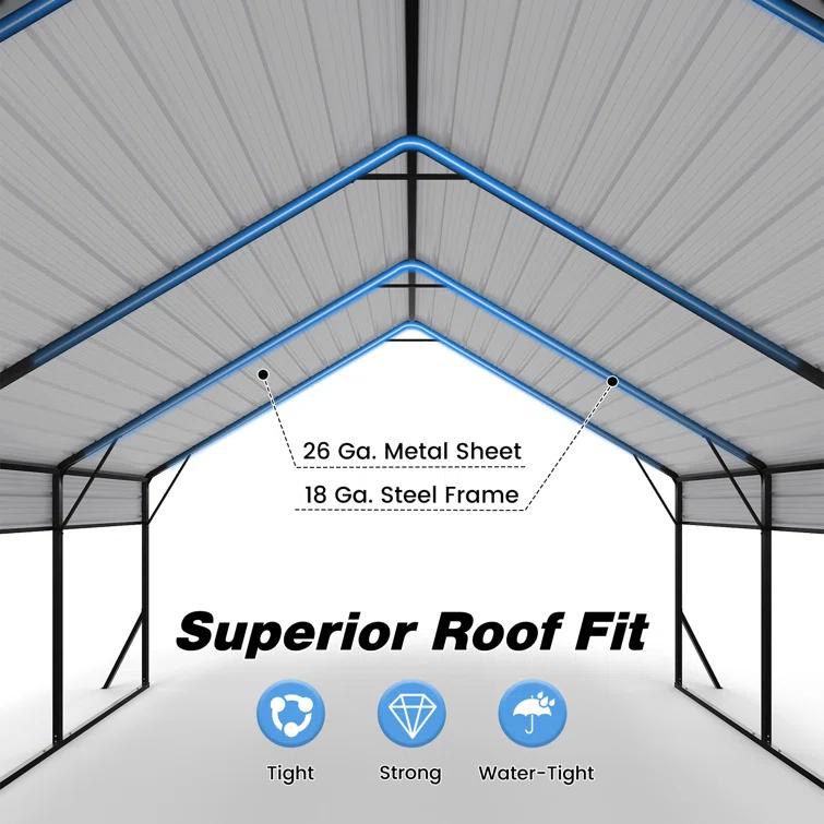 Aura Outdoor 15 X 20 Ft Heavy Duty Carport With Galvanized Steel Roof