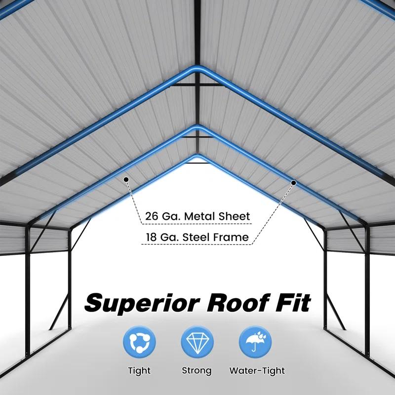 Aura Outdoor 15 X 20 Ft Heavy Duty Carport With Galvanized Steel Roof