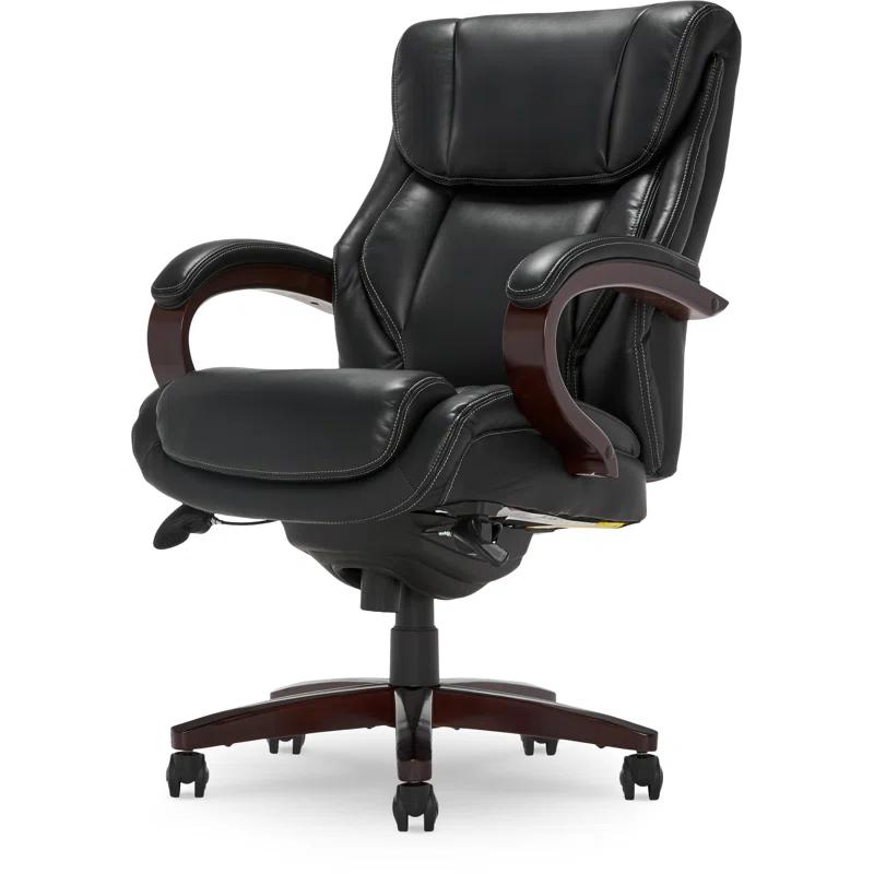 La-Z-Boy La-Z-Boy Bellamy Executive Office Chair with Memory Foam Cushions, Real Wood Arms and Swivel Base, Waterfall Seat Edge, Faux Bonded Leather