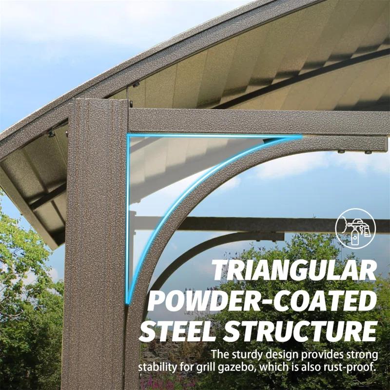 HLILish 8X5ft  Arc Roof, Grill Canopy For Outdoor Grill W/Double Galvanized Steel Roof And 2 Side Shelves, BBQ Gazebo Grill Tent For Patio Garden Backyard