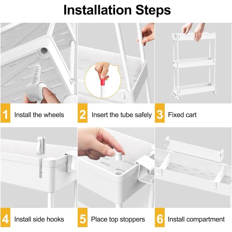 SPACEKEEPER Slim Rolling Storage Cart, 4 Tier Storage Organizer Utility Cart Mobile Shelving Unit