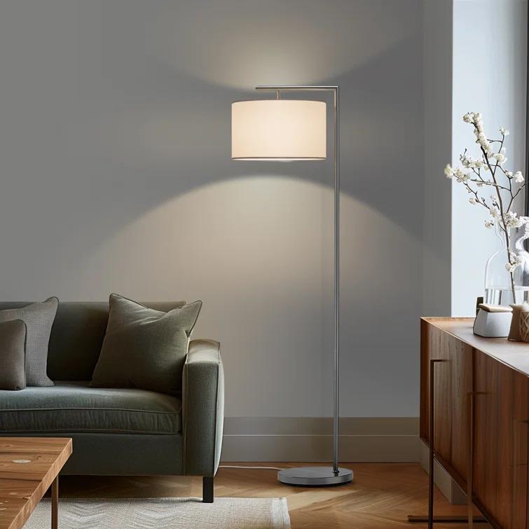 Montage Modern 60 in. Mid-Century Modern LED Floor Lamp with Fabric Drum Shade