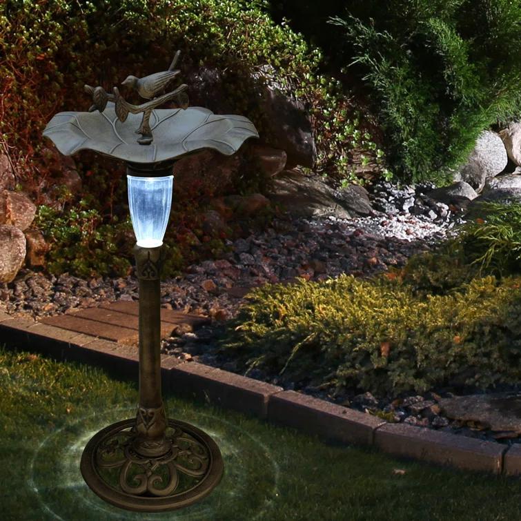 Alpine 41"H Solar Birdbath with Birds and LED Light for Garden