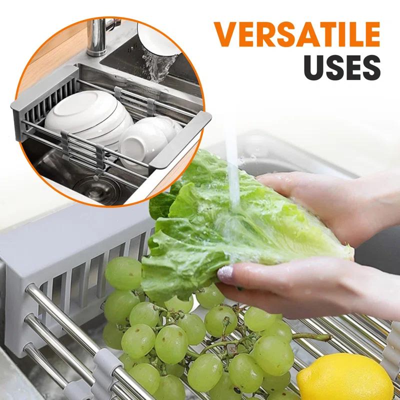 Cheer Collection Adjustable Stainless Steel Over The Sink Dish Rack