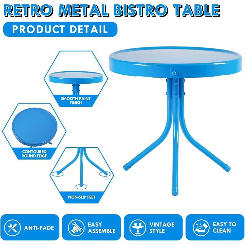 Latitude Run® Outdoor Bistro Set, 3 Pieces Retro Metal Porch Furniture Set, All-Weather Patio Bistro Set, 2 C-Spring Metal Chairs And Round Side Table For Porch, Garden, Lawn And Balcony