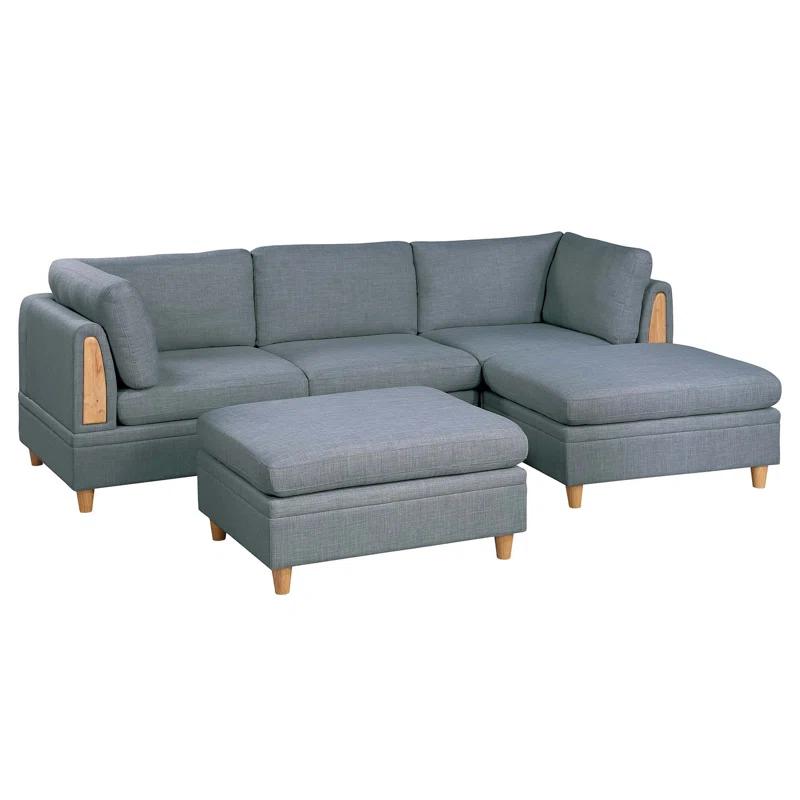 Beyong Living Room Furniture Corner Wedge Steel Color Dorris Fabric 1pc Cushion Wedge Sofa Wooden Legs