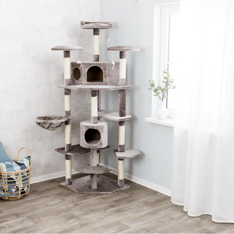 TRIXIE TRIXIE Roma 72" Cat Tower, 7-Level Sisal & Plush Cat Tree, Cat Scratcher 2-Condos Multiple Platforms Dangling Cat Toy