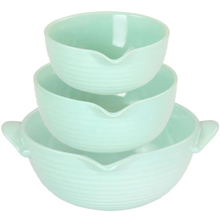 Martha Stewart Martha Stewart 3 Piece Vintage Stoneware Prep Batter Bowl Set In Mint