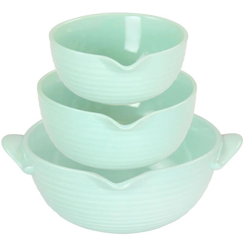 Martha Stewart Martha Stewart 3 Piece Vintage Stoneware Prep Batter Bowl Set In Mint