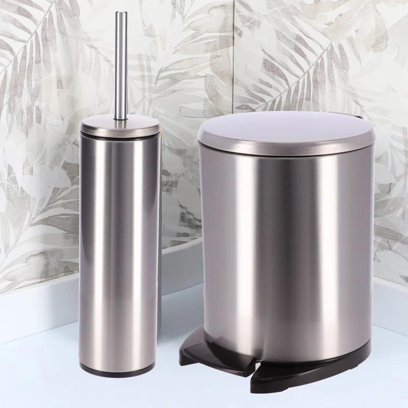 Evideco Soft Close Lid Round Metal Step on Trash Can Waste Basket  6-liters-1.6-gal.