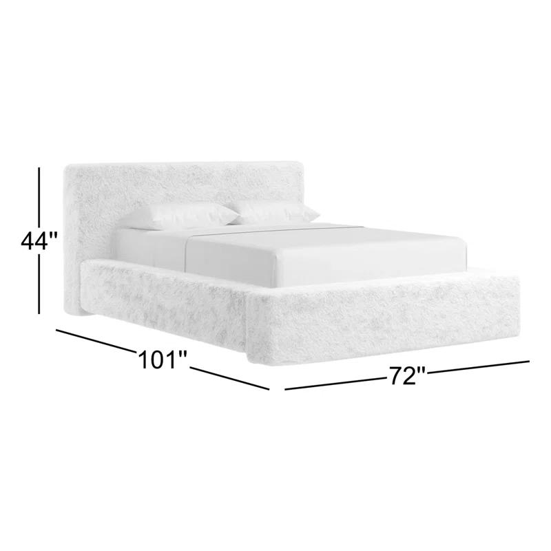 Queen White Upholstered Bed with Plush Headboard