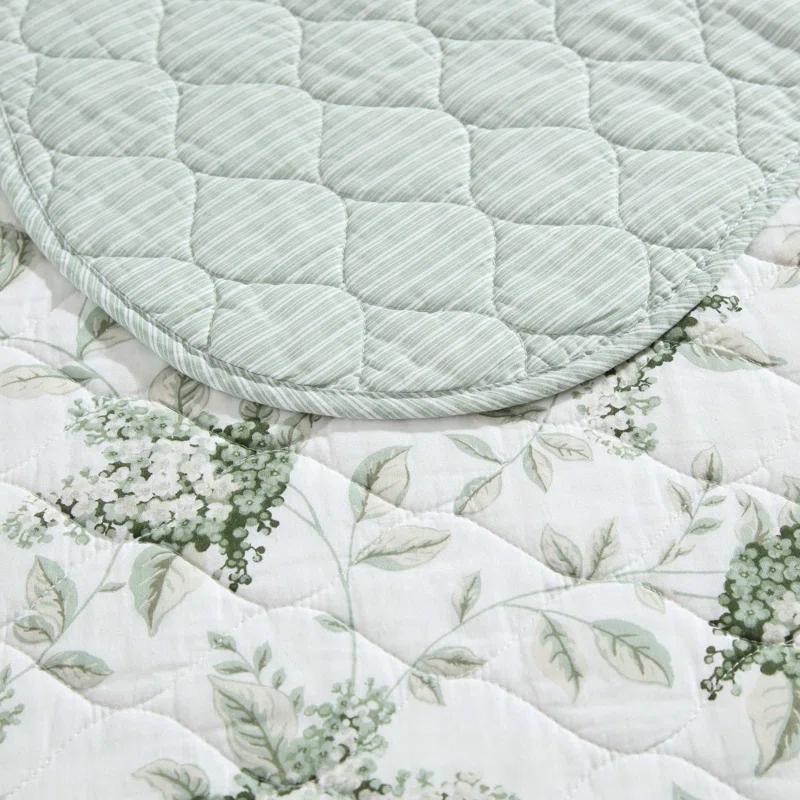 Laura Ashley Laura Ashley Portland Floral Cotton Reversible Green Quilt Set