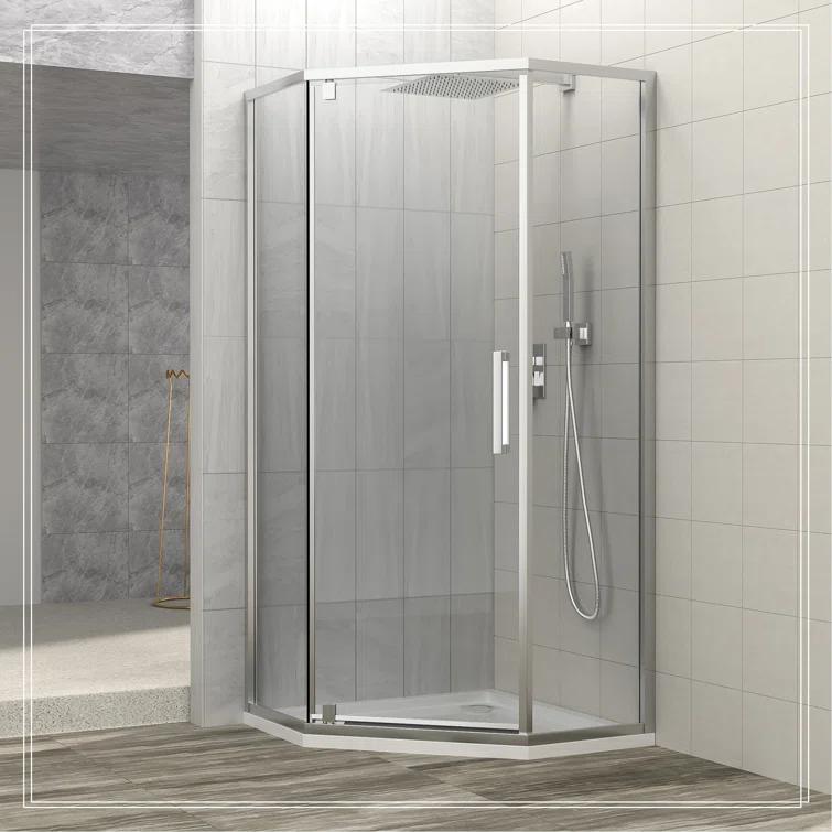 Audiohome Shower Door 34-1/8" X 72" Semi-Frameless Neo-Angle Hinged Shower Enclosure AHYTD-W124366340