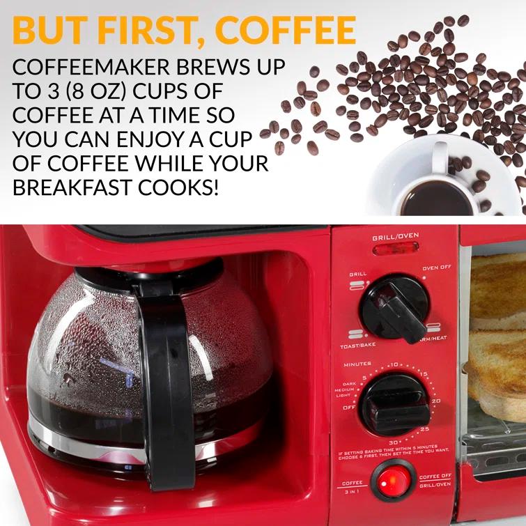 Nostalgia Nostalgia Retro 3-in-1 Family Size Electric Breakfast Station, Coffeemaker, Griddle, Toaster Oven, Aqua