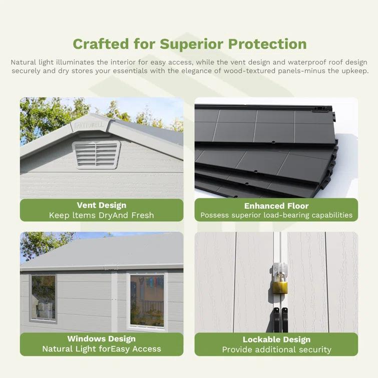 Patiowell 6 Ft. W X 8 Ft. D Resin Outdoor Storage Shed, Weather-resistant Outdoor Storage With Reinforced Design