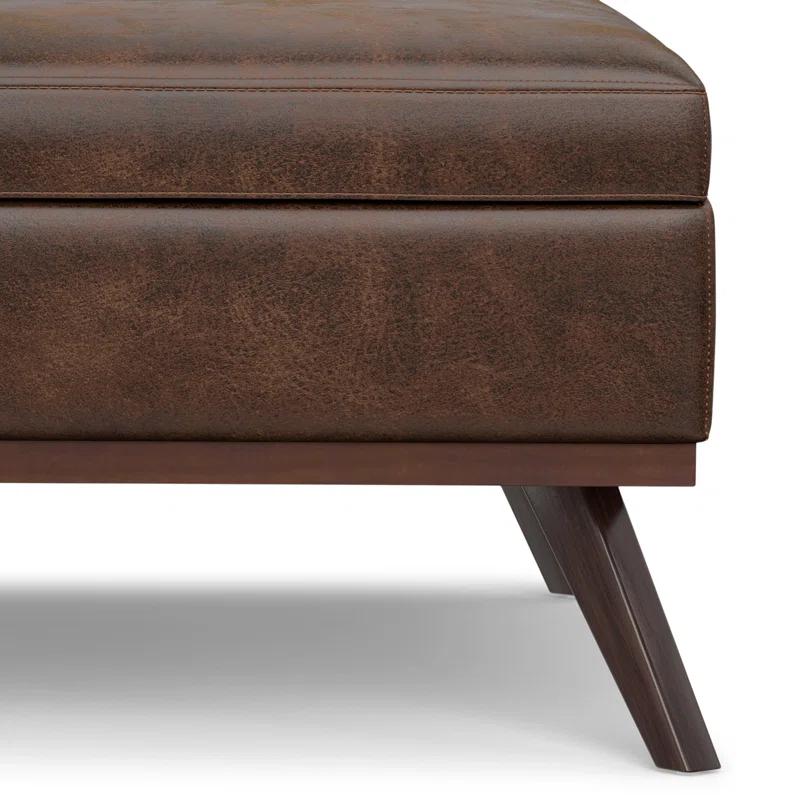 Simpli Home Owen 40"W XL Upholstered Square Coffee Table Storage Ottoman with Lift Top and Solid Wood Legs