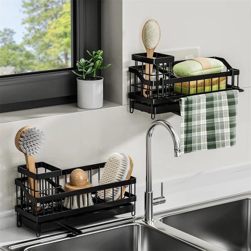 QIANXI Sponge Holder For Kitchen Sink - Self-draining Sink Caddy With Brush Holder And Dishcloth Holder, Stainless Steel Kitchen Sink Organizer For Countertop