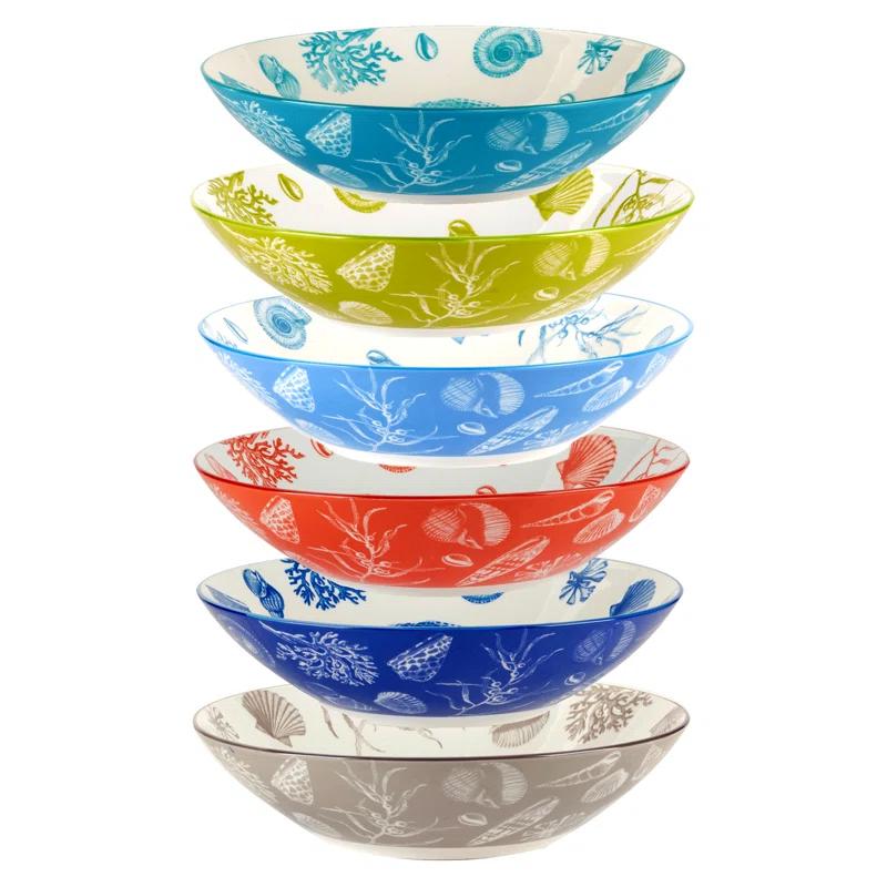 Seaside Set of 6  Soup Pasta Bowl 6 asst 9.25in Diam x 2.25in 40oz (Set of 6)