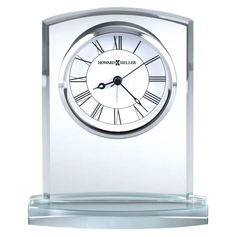 Howard Miller® Talbot Glam Roman Numeral Crystal Quartz Movement / Crystal Tabletop Clock with Alarm in Clear/White/Silver