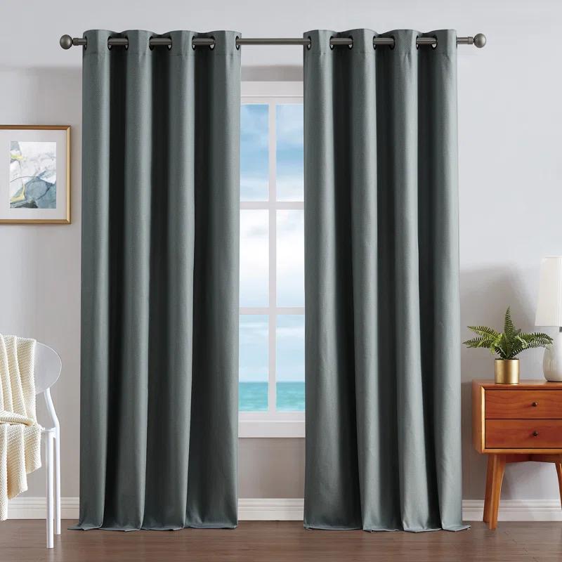 Nautica Synthetic Solid Color Blackout Thermal Rod Pocket Curtain Panels (Set of 2)