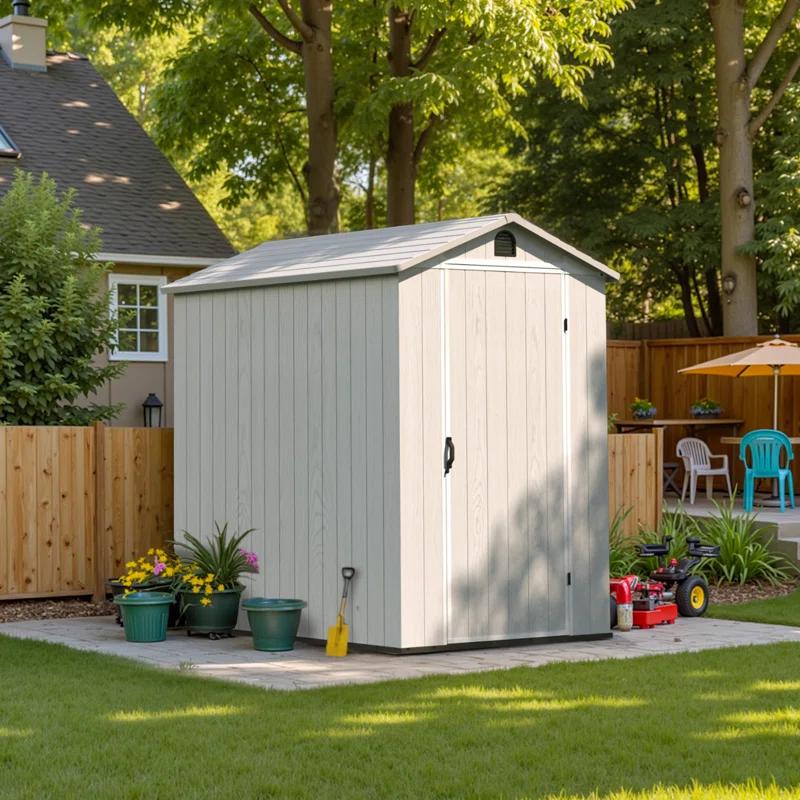 Patiowell 4 ft. W x 6 ft. D Plastic Storage Shed with Floor, Resin Shed with Window and Lockable Door