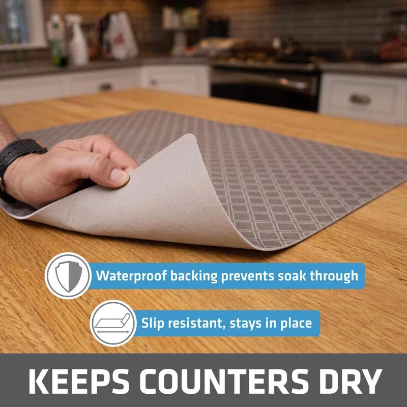 Drymate XL Dish Drying Mat, Kitchen Counter Drip Pad - Absorbent, Waterproof, Slip-Resistant, Machine Washable (19" x 24") (Taupe) (USA Made)