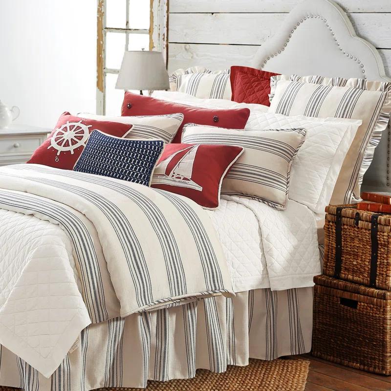 HiEnd Accents Prescott Ticking Stripe Pattern Woven Classic Chic Casual Farmhouse Coastal 3 Piece Duvet Cover Set