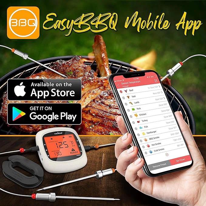 NutriChef Nutrichef Bluetooth Meat Thermometer For Grilling And Smoking With 6 Wireless Meat Probes, 6 Channels With Lcd Display