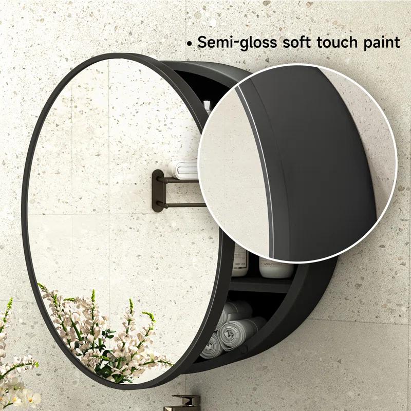 keonjinn WF-JSKJG-YX-R50-bk Gervon Round Wall Mounted Medicine Cabinet with Shelves