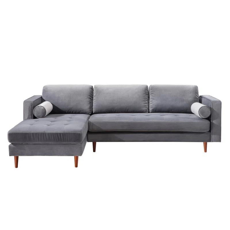 Gray Tufted Velvet Two-Piece Sectional Sofa