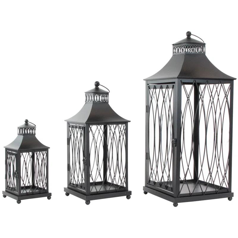 Northlight Seasonal Black Lattice Style Candle Lanterns