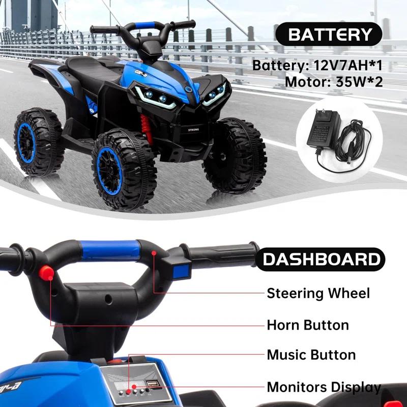 Hetoy 12V Battery Powered Electric Four-Wheeler With Music
