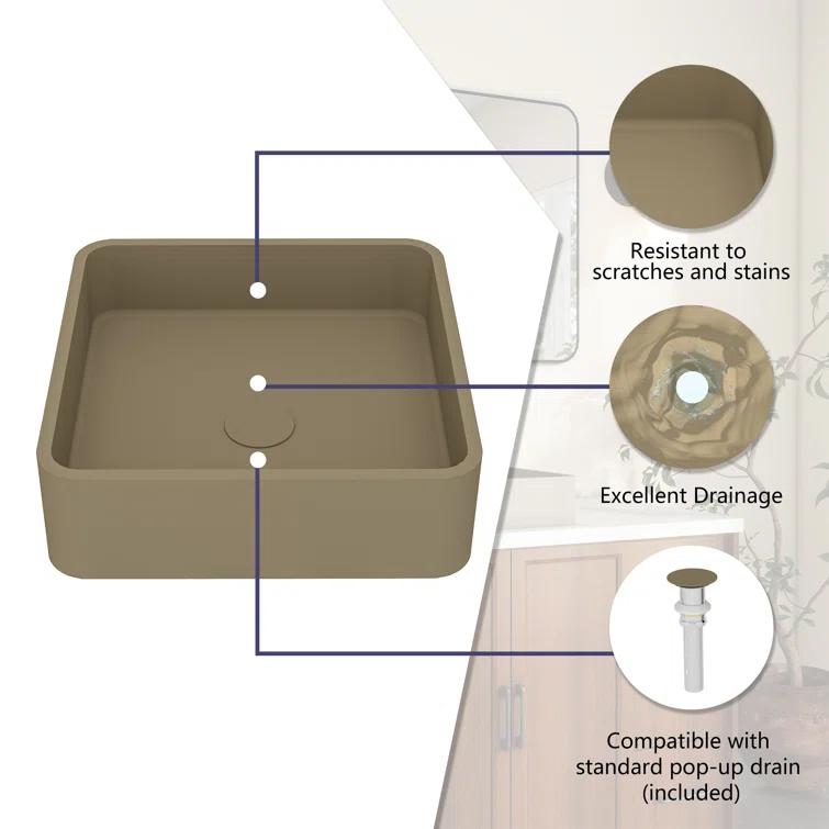 CASAINC CASAINC Maple 15.35'' Concrete Square Bathroom Sink CA-VS1020-TC