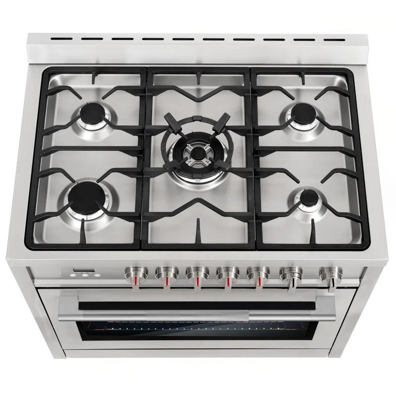 Cosmo Cosmo 36 in. Nebula Collection 3.8 cu. ft. Gas Range, 5 Burners, Rapid Convection Oven, Textured Grip Handle, Stainless Steel COS-965AGFC-202