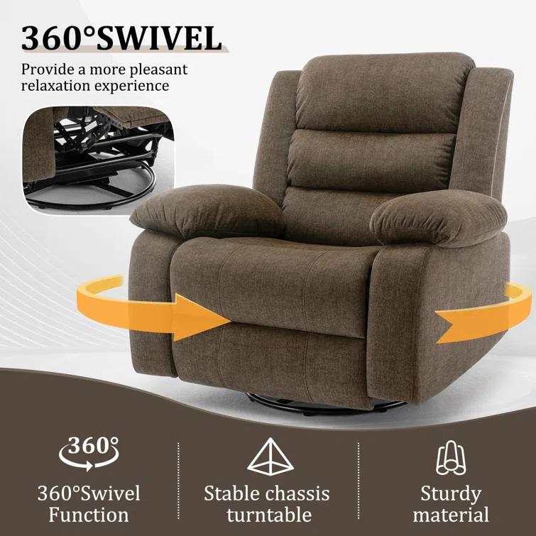Ebern Designs Ellisse Recliner Chair, Wide Rocker Chair, Rocking Chair with Massage and Heat, 360°Swivel Rocking Chairs, Oversized Recliner for Adult