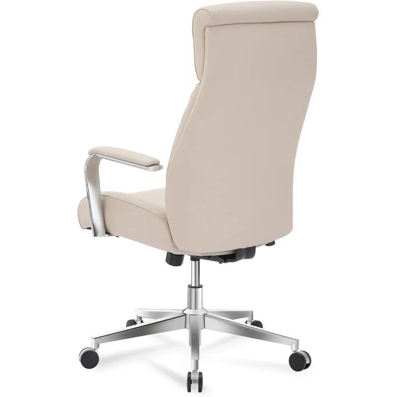 Orren Ellis Vegan Leather High-Back Executive Office Chair, Sand/Chrome, S
