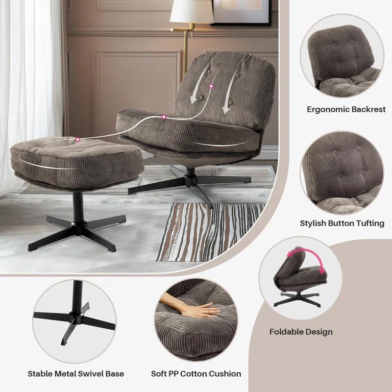 Red Barrel Studio® Hardyal Upholstered Swivel Accent Chair with Ottoman