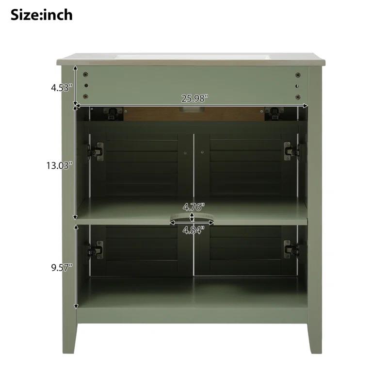 HLILish 30-Inch Bathroom Vanity With Ceramic Sink Combination, Ample Storage - Features 1 Pullout And Multifunctional Shelf Dividers