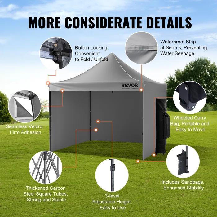 Stellweilan Tessberg 10x10 FT Pop up Canopy with Removable Sidewalls, Instant Canopies