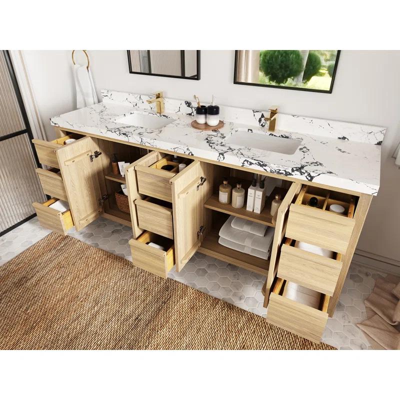 Willow Collections Elizabeth White Oak 84 In. W X 22 In. D Double Sink Bathroom Vanity With 2 In. Quartz