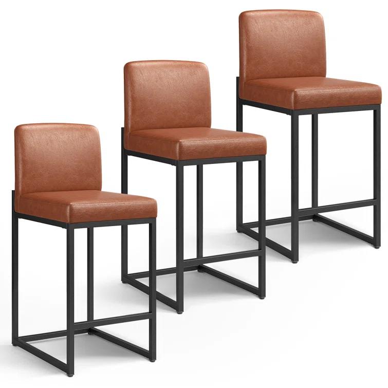 Wade Logan® Catharinus Extra Tall Bar Stool Set - Black Metal Base & Waterproof Faux Leather (Set of 3)