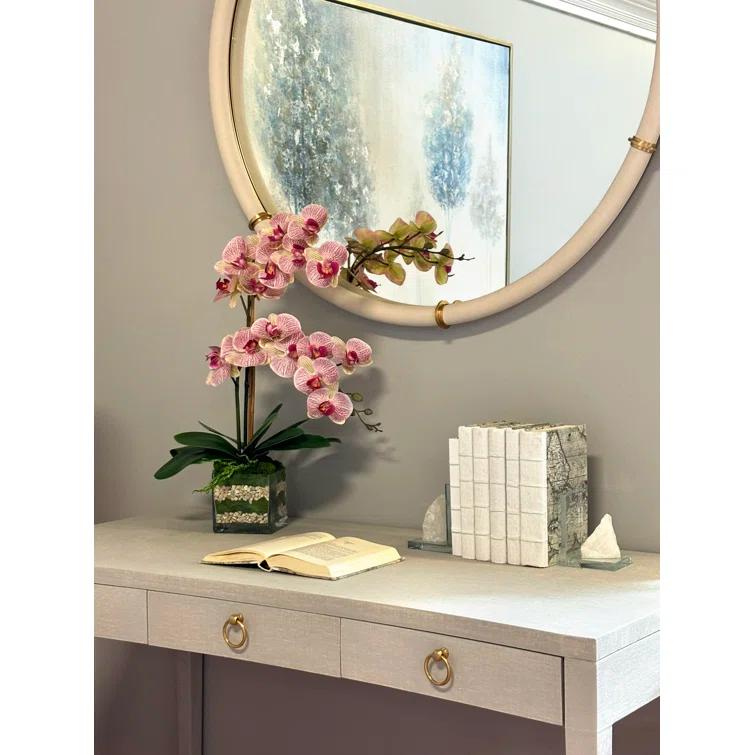 Pink Polysilk Orchid and Bamboo Arrangement in Glass Vase