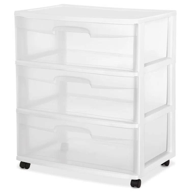Sterilite Sterilite At Home 3 Drawer Wide Storage Cart Container with Casters (Set of 4)