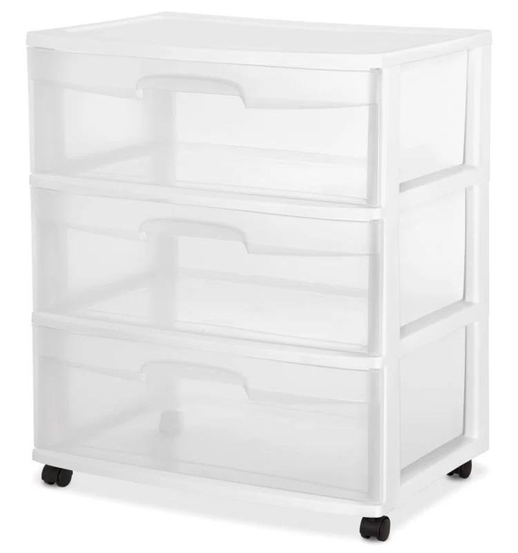 Sterilite Sterilite At Home 3 Drawer Wide Storage Cart Container with Casters (Set of 4)
