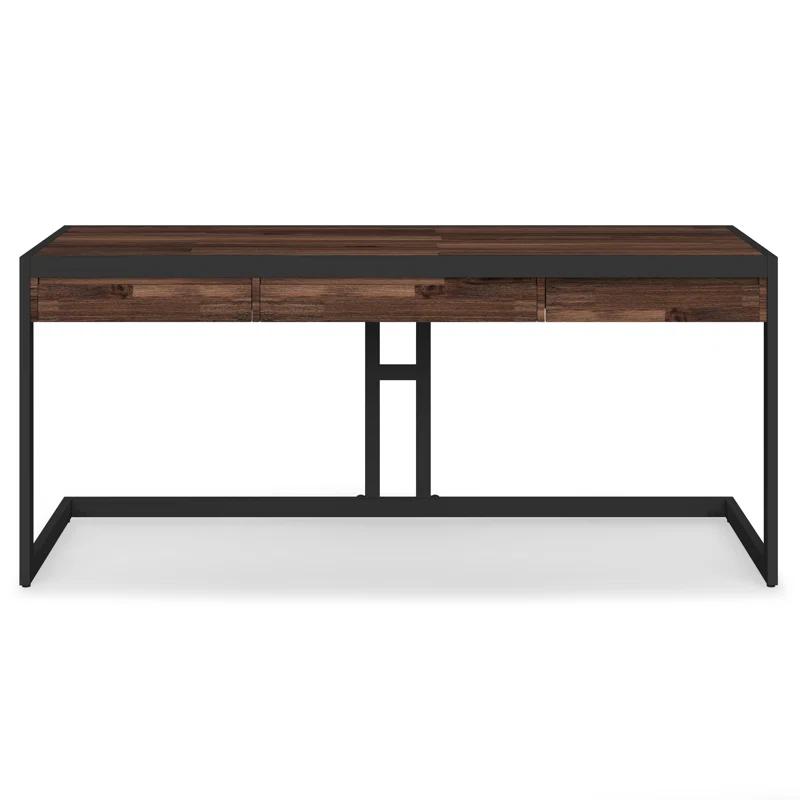 Simpli Home Erina 48"W Solid Acacia Wood Small Desk, Industrial Style with Keyboard Tray and 2 Drawers