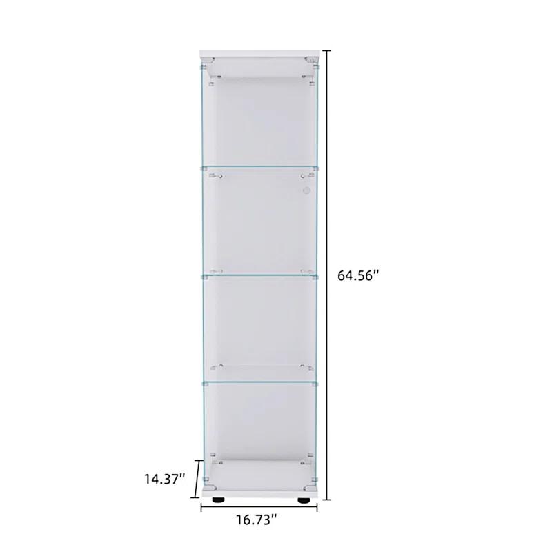 Lighted 4 Shelves Glass Display Cabinet with One Door