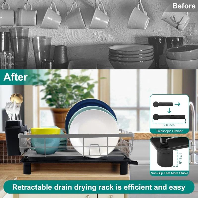 Fabhob Dish Drying Rack for Kitchen Counter,Space-Saving Dish Rack with Drainboard