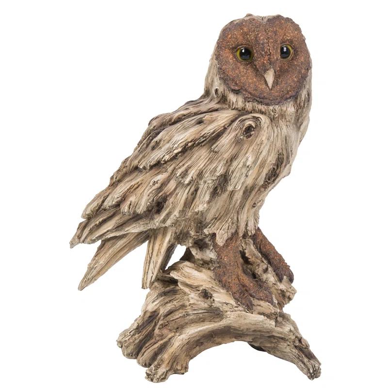 Rustic Driftwood Barn Owl Garden Statue