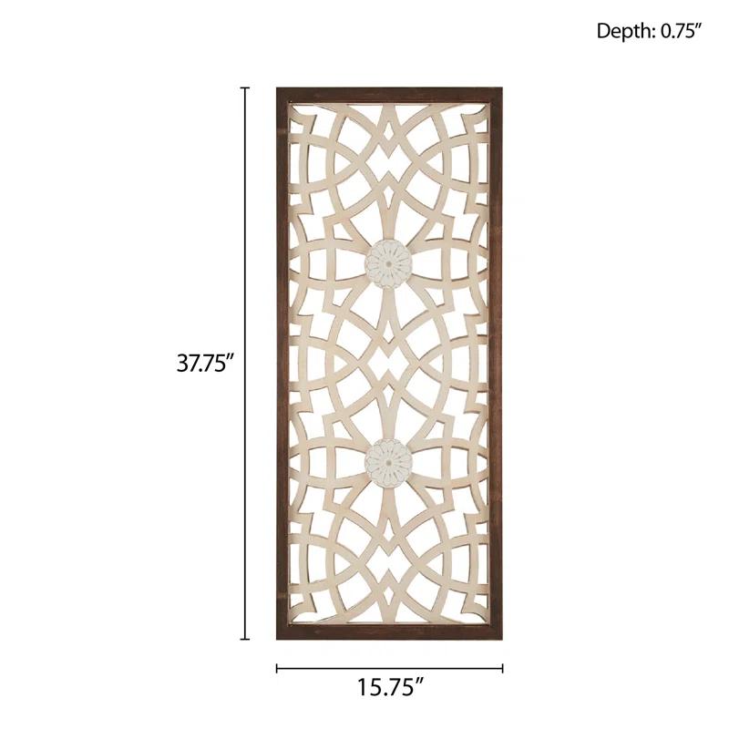 Winston Porter Geometric Wood Panel Wall Art, Farmhouse Style Fretwork Design, Solid Wood Frame Wall Decor