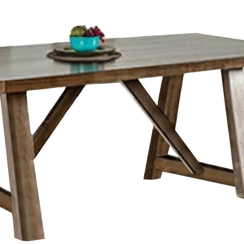 Benjara Jule Dining Table, 76 Inch Rectangular Top, Trestle Base, Brown Solid Wood